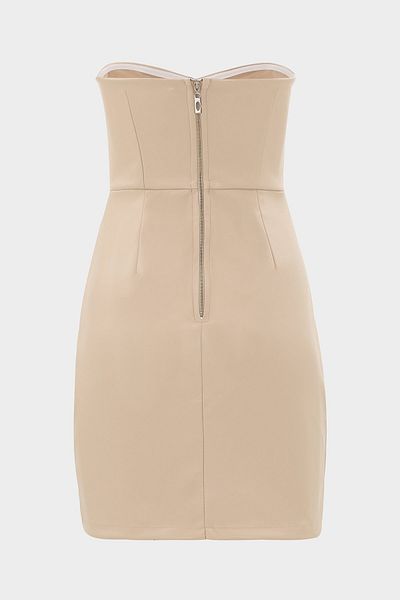 Açelya Okcu Strapless Faux Leather Dress with Drape Detail