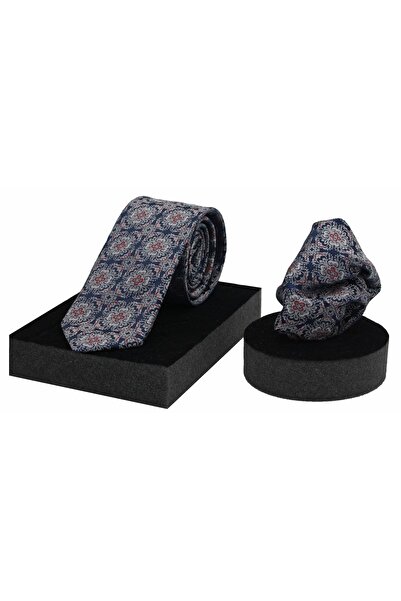 N-CHIC Man Patterned Italian Microfiber Woven Tie and Handkerchief Set with G...