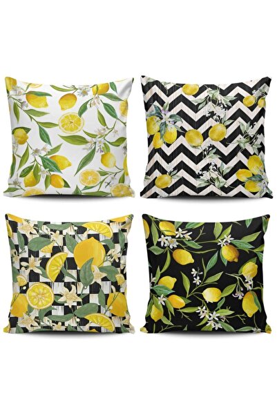 Alkan Homes Lemon Themed Patterned 4-Piece Combination Digital Printed Throw ...