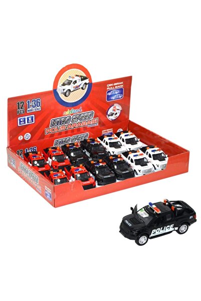 ADELAND سيارة شرطة معدنية نيترو سبيد 12 سم سحب قطرة مع ضوء أمامي معدني صوتي D:1