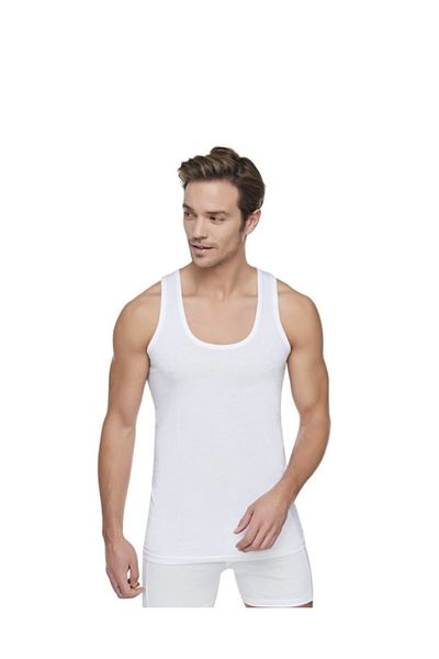 Tutku Men's White Thick Strap 3 Pack Tank Top 0101