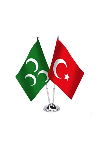 Genel Markalar Osmanlı Yeşil 3 Hilal -türkiye Ikili Saten Masa Bayrağı