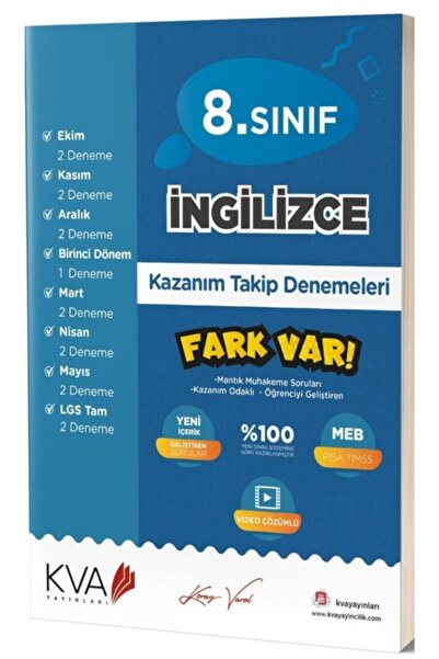 Koray Varol Yayınları 8. Sınıf Ingilizce Fark Var Kazanım Takip Denemeleri Ko...