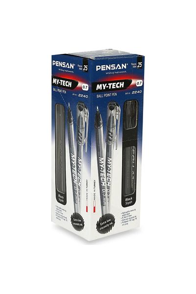 Pensan My-tech 0.7 Mm Needle Tip Black Pen - 25-Piece Ballpoint Set
