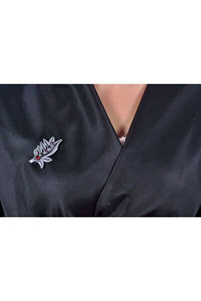 Midyat Nurtaş Gümüş Kadın Yaprak Model 925 Ayar Gümüş Oksitli Telkari Broş MNG201354109