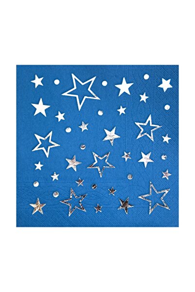 Story Gümüş Varak Parti Yıldız Desenli 16'lı Mavi Peçete