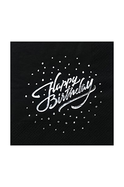 Story مناديل فضية اللون لعيد الميلاد السعيد مكونة من 16 قطعة باللون الأسود