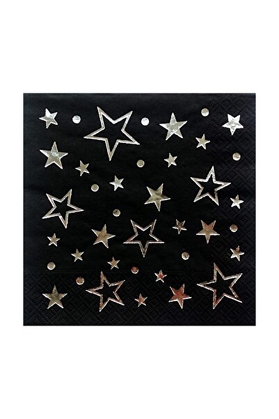 Story منديل فضي منقوش على شكل نجمة مكون من 16 منديل أسود اللون
