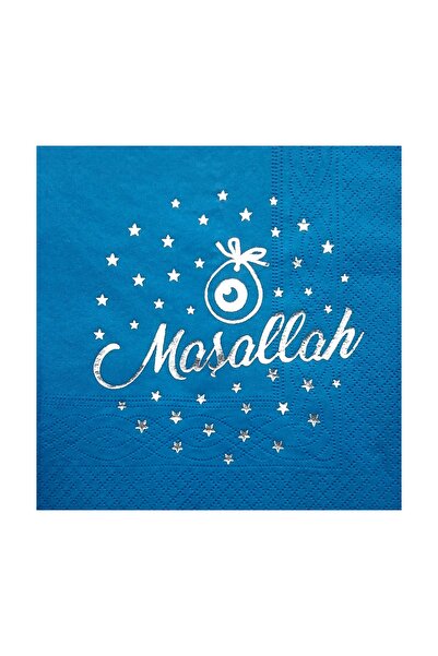 Story فويل فضي سنة ما شاء الله منقوشة 16 قطعة مناديل ملونة زرقاء