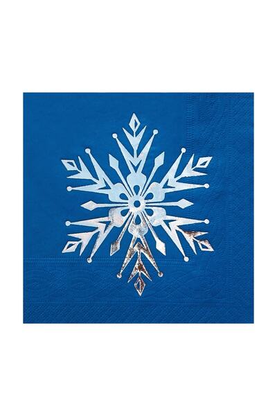 Story مجموعة من 16 منديلًا باللون الأزرق مع نمط ندفة الثلج من رقائق الفضة
