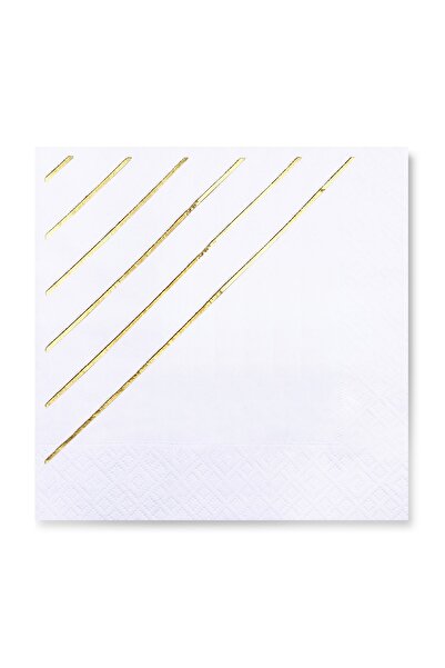 Story Altın Varak Çizgi Desenli Beyaz Renkli Peçete