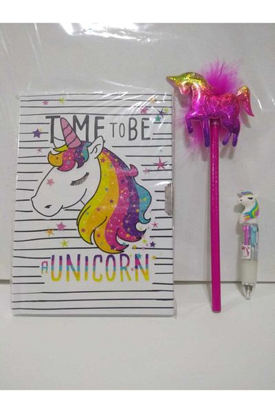 ÇINAR DEFTER Unicorn Scrapbook Set with Pen and 4 Color Mini Ballpoint Pen