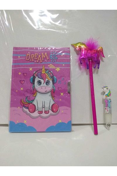 ÇINAR DEFTER Σετ αναμνηστικό σημειωματάριο Unicorn με κεφαλάρι και 4 χρώματα Mini στυλό