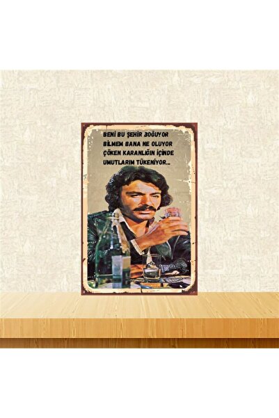 TAKIFİX Ferdi Tayfur Beni Bu Şehir Boğuyor 20-30 Cm Retro Ahşap Tablo Tkfx4533