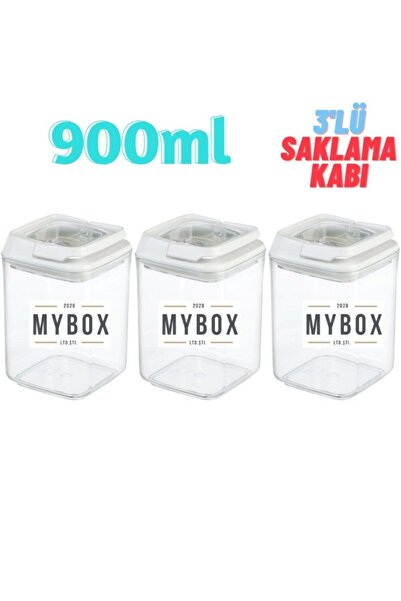MYBOX Saklama Kabı 900ml X 3 Adet Beyaz (özel Kapak) , Erzak Kabı
