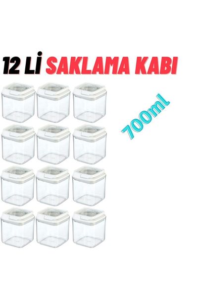 MYBOX 12 Piece Spice Storage Container 700ml X 12 Pieces White (Special Lid), Food Container