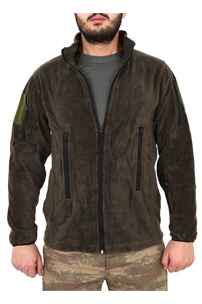 KORDAK Outdoor Men's Green Khaki Fleece Cardigan - Tactical Coat Cardigan