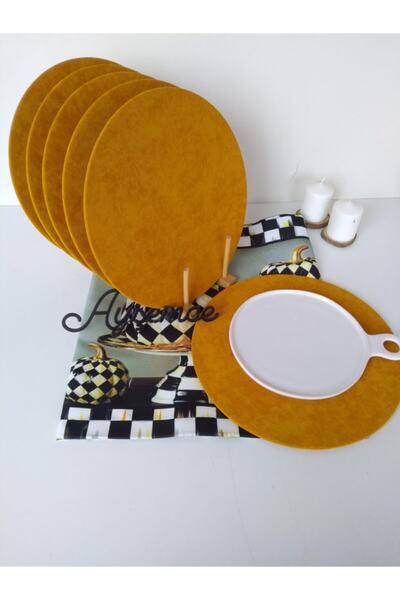 Ayşemce Amerikan Servis (6 Sarı Supla Balkabağı Dama Desenli Runner Runer Res...