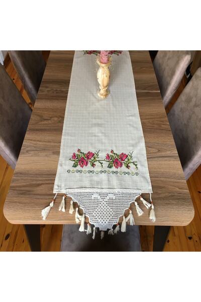 Yavuz Tekstil Kanaviçe Runner- Buzdolabı Örtüsü Gül Demet %100 Pamuk