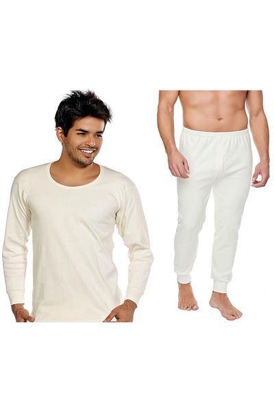 Tutku Men's Ecru Cotton Interlock Bottom + Top Underwear Undershirt Set (Model No-0112-0113)