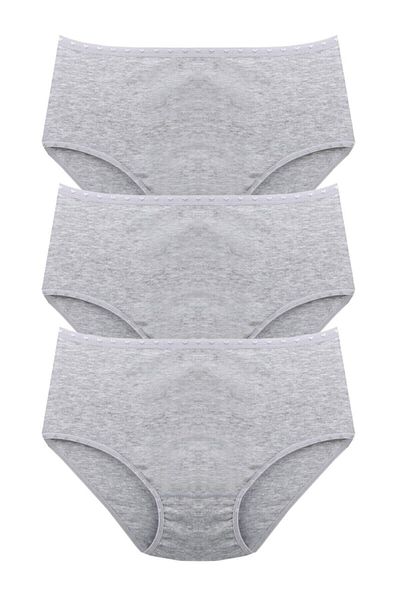 Buğlem İç Giyim Women's 3-Piece Rib Cotton High Waist Bato Panties Gray Color