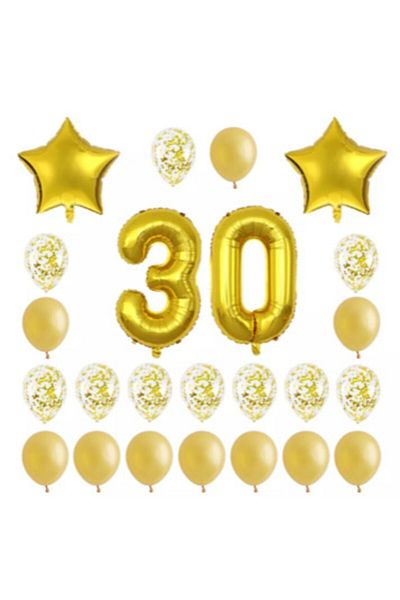 Deniz Party Store 30 Years Old Confetti Balloon Birthday Set Gold