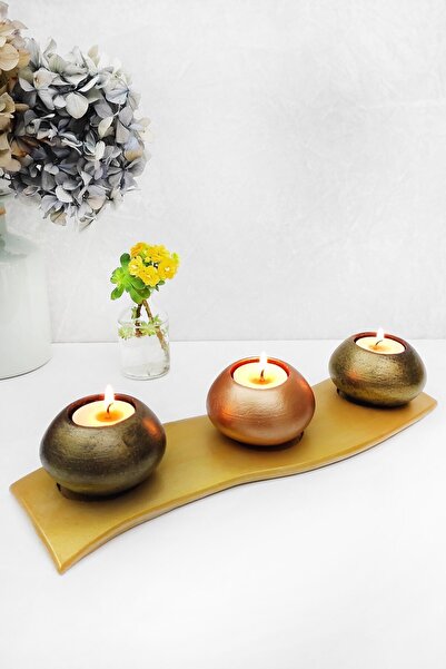 Esafe Home 4 Parça Gold Tabaklı Bronz & Bakır Beton Mumluk