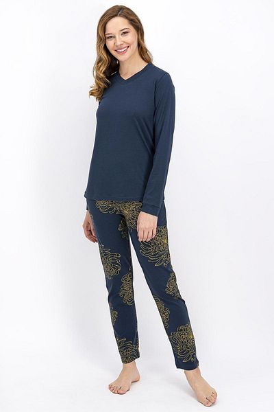 Arnetta Women's Indigo Matte Battal Jasmine Matte Indigo Women's Pajamas Set Ar922-x-v1