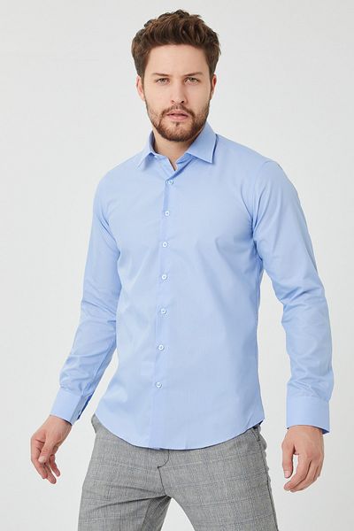Pietra Paul Men's Blue Slim Fit Plain Shirt