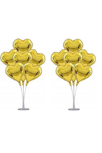 Happyland Valentine's Day Gold Foil Heart 2-Piece Balloon Stand 14 Pieces