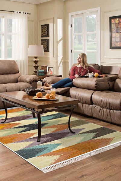 Alanur Home Alanur Yıldız Deri Tabanlı Saçaklı Dijital Halı Multi?