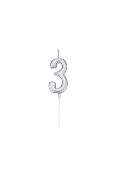 Huzur Party Store 3 Yaş Gümüş Rakam Mum Gri Renk Doğum Günü Pasta Mumu Silver...