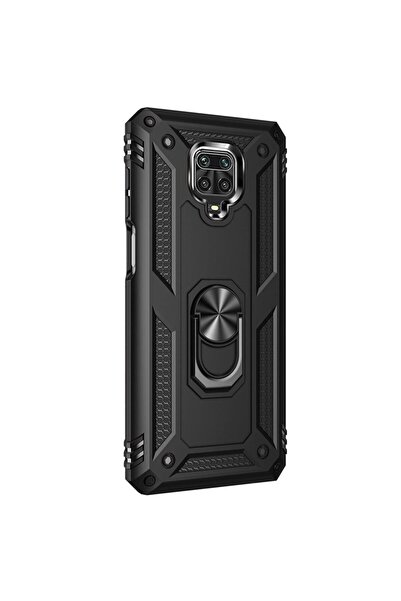 zore Xiaomi Redmi Note 9 Pro Kılıf Military Tank Zırhlı Metal Yüzüklü Standlı
