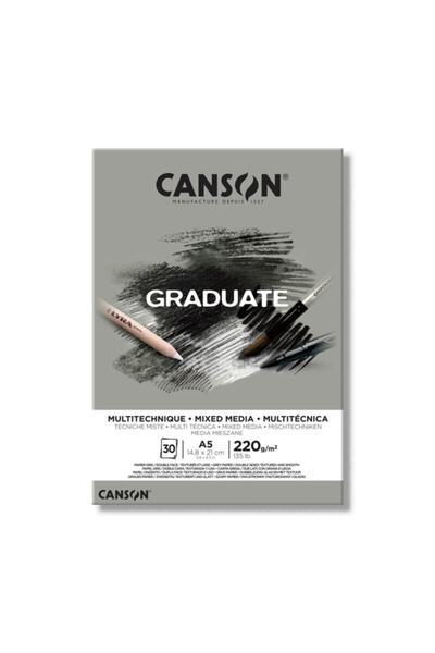 Canson Graduate Mixed Media Çok Amaçlı Çizim Defteri Gri Yaprak 220 Gr. A5 30 Sayfa