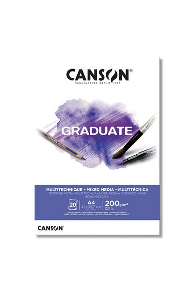Canson Graduate Mixed Media Multi-Purpose Sketch Drawing Book 200 Gr.A4 20 Pages