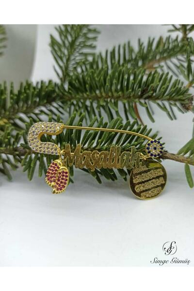 Simge Gümüş 925 Ayar Gümüş Maşallah Yazılı Bebek Iğnesi