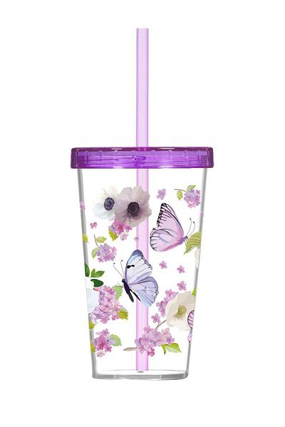 krommet 660 cc Patterned Glass with Straw and Butterflies