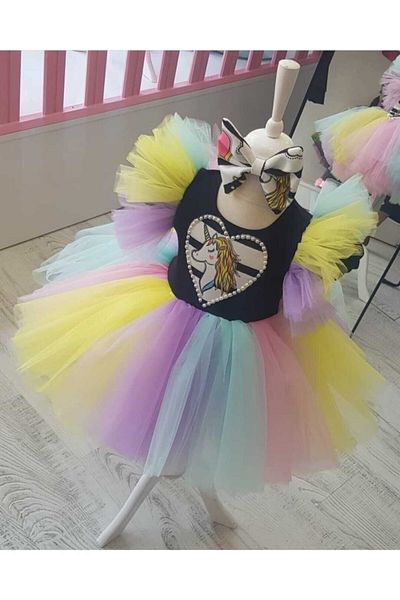 NA ADDESIGN Κοριτσίστικο Unicorn My Little Pony Πολύχρωμο Χνουδωτό Φόρεμα με Λεπτομέρεια Καρδιά στο μπροστινό μέρος