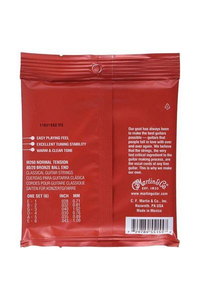 Martin Co M260 Model Normal Tansion Classic Guitar String Set - Knob Model