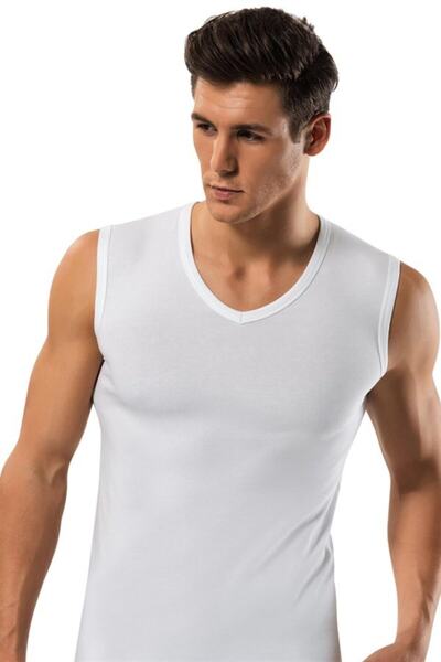 Erdem 2'li Slim Fit Kolsuz V Yaka Likralı Beyaz