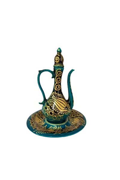 Ege Çini El Yapımı Büyük Boy Çini Ibrik Buyk Ibrik 25 cm Tabaklı