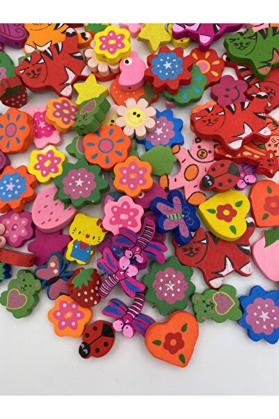 Hedef Bijuteri 50 Adet Karışık Renkli Tahta,ahşap Figür,emzik Zinciri,anahtar...