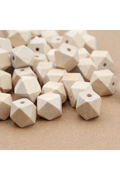 Hedef Bijuteri 16mm Geometrik Desenli Elmas Kesim Ham Ahşap Tahta Boncuk (8 ADET)