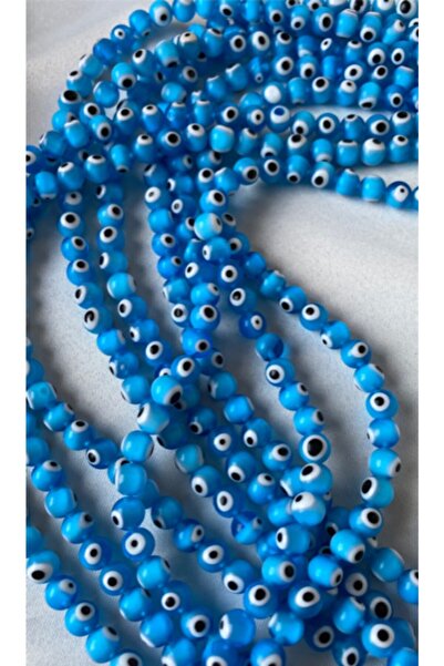Hedef Bijuteri 8mm Açık Mavi Yuvarlak Cam Nazar Boncuğu Dizisi /nazar Boncuk