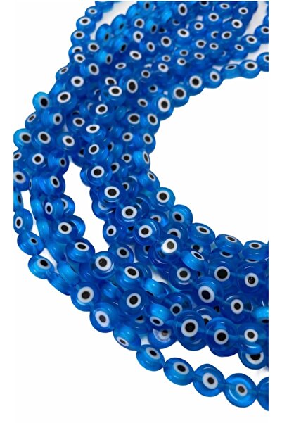 Hedef Bijuteri 10mm Açık Mavi Yassı Cam Nazar Boncuğu Dizisi,yassı Nazar Boncuk