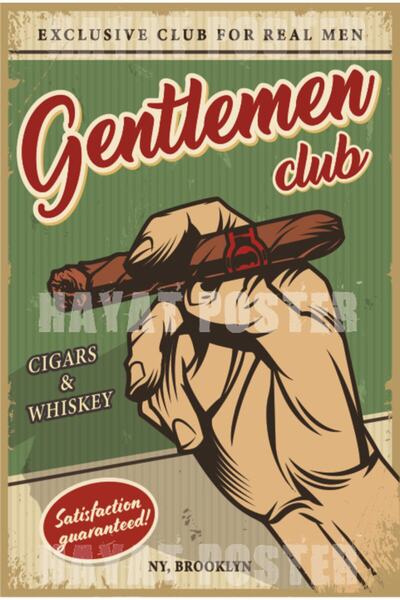 Hayat Poster Ρετρό vintage ξύλινη αφίσα του κλαμπ Gentlemen's Club