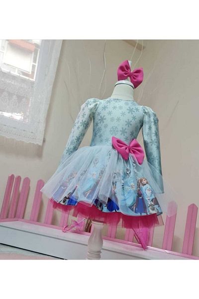 NA ADDESIGN Rochie Elsa Regina Zăpezii pentru fetiță cu detaliu fucsia