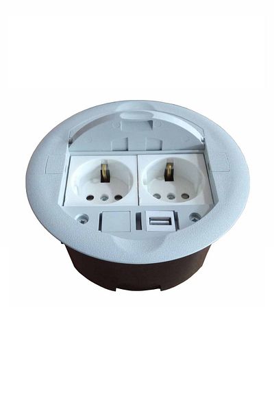 NE-AD صندوق مقبس الطاولة باللون الرمادي - 2 قطعة. مقبس + 1 قطعة. تتضمن تبديل USB أنثى
