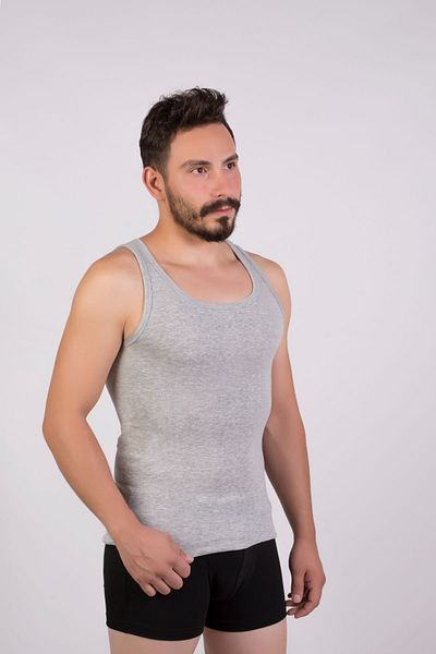 SİERNA 2-Piece 100% Cotton Men's Gray Sports Rib Tank Top