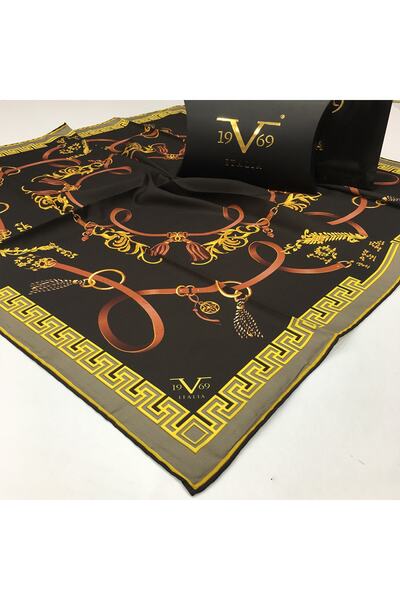 19V69 ITALIA Vizon Kahverengi Twill Eşarp Black Seri 90x90 Cm Eşarp Askısı Ve...